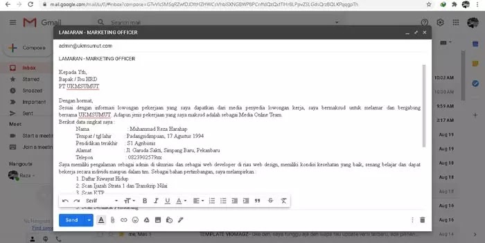 format surat lamaran email